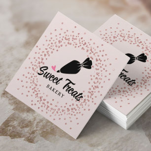 Cartão De Visita Quadrado Rosa de padaria de pastelaria de pastelaria de cup