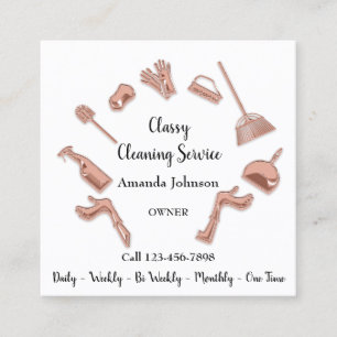 Cartão De Visita Quadrado Rosa de Pele de Logotipo da Casa de Limpeza Cláss