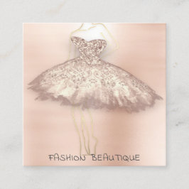 Cartão De Visita Quadrado Rosa de vestimenta de moda Logotipo Dourado QR Sty