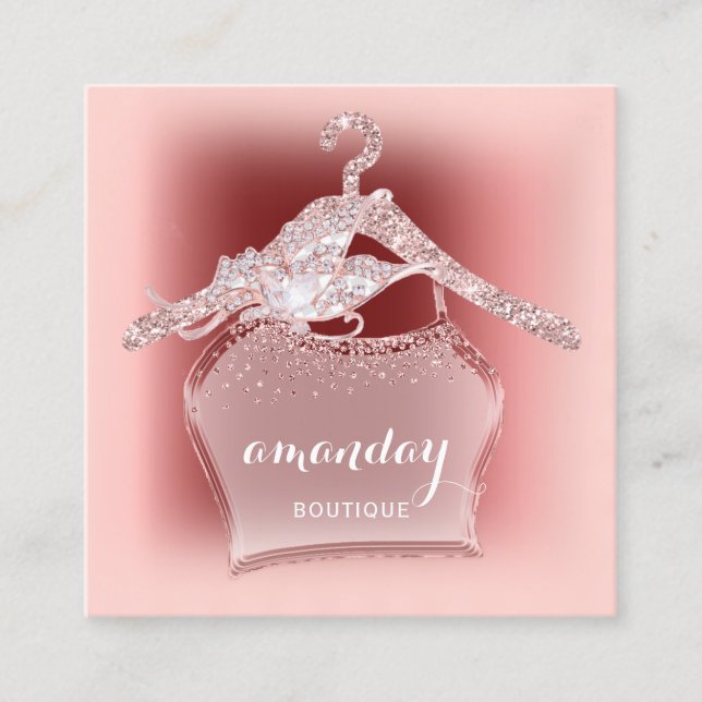 Cartão De Visita Quadrado Rosa Diamond Cloth Hanger Burgundy Boutique (Frente)