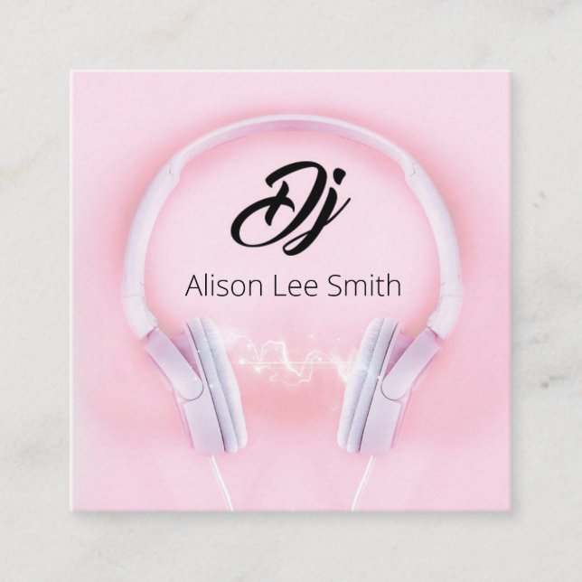 Cartão De Visita Quadrado Rosa DJ (Frente)