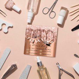 Cartão De Visita Quadrado Rosa do Manicure de prego de artista profissional