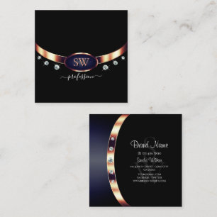 Cartão De Visita Quadrado Rosa Dourada Azul Preta Decente com Diamantes Mono