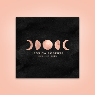 Cartão De Visita Quadrado Rosa Dourada Lua Fases Espiritais Zen