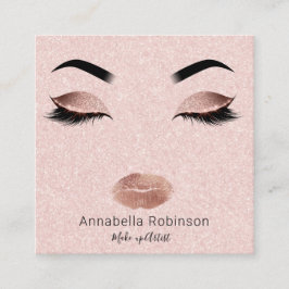 Cartão De Visita Quadrado Rosa Dourada Trendy Make Up Artist Face