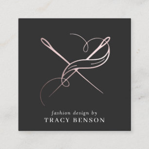 Cartão De Visita Quadrado Rosa Dourado à mão   Agulha e thread