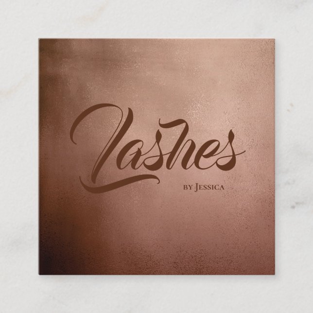 Cartão De Visita Quadrado Rosa Dourado Lashes Studio Beauty Compra Luxury El (Frente)
