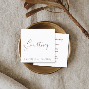 Cartão De Visita Quadrado Rosa Elegante, lista de cabelos brancos Dourados