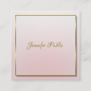 Cartão De Visita Quadrado Rosa escrito à mão Dourado moderno luxuoso do no