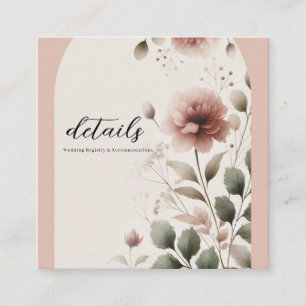 Cartão De Visita Quadrado Rosa Floral Verde e Rosa Deserto Casamento