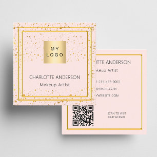 Cartão De Visita Quadrado Rosa gold blush logotipo elegante QR code