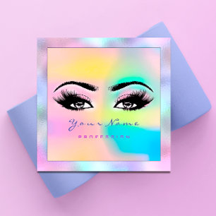 Cartão De Visita Quadrado Rosa Holograph profissional de Eyeash do