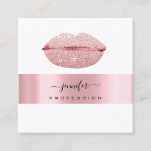 Cartão De Visita Quadrado Rosa LÁBIOS KISS Maquiagem Artista Branca