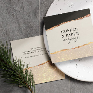 Cartão De Visita Quadrado Rosa ouro reluzente preto rosa moderno