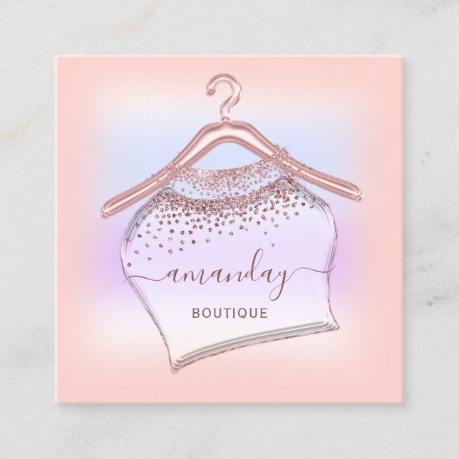 Cartão De Visita Quadrado Rosa Pastels Cloth Hanger Compro Boutique (Frente)