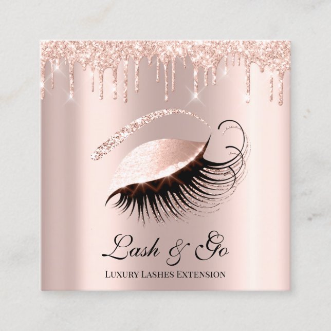 Cartão De Visita Quadrado Rosa Pink Makeup Artist Lash Extension Drives Blus (Frente)