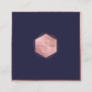 Cartão De Visita Quadrado Rosa PixDezines MONOGRAM/FAUX DOURADO, MARINHO AZU