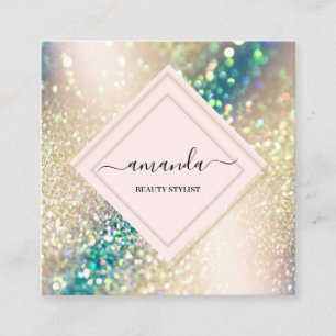 Cartão De Visita Quadrado Rosa profissional Hológrafo Rosa de beleza