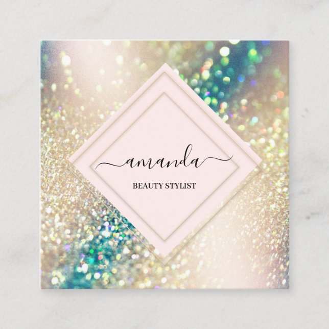 Cartão De Visita Quadrado Rosa profissional Hológrafo Rosa de beleza (Frente)