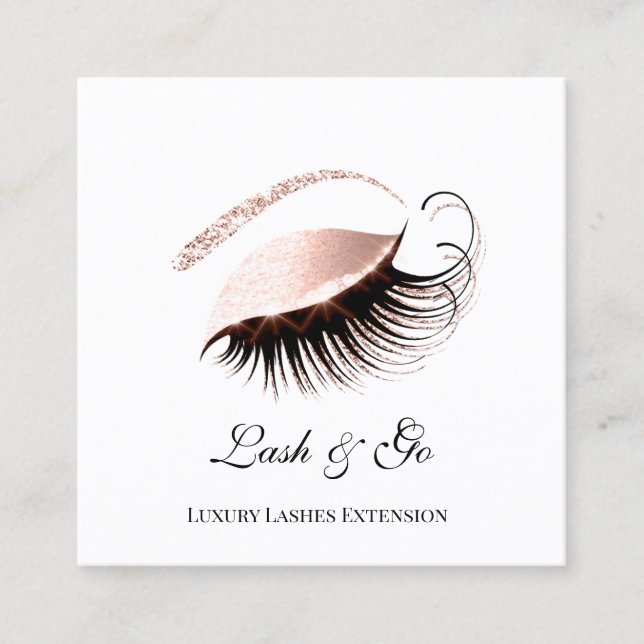 Cartão De Visita Quadrado Rosa Rosa Makeup Artist Lashes Extensão Branco (Frente)