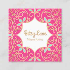 Cartão De Visita Quadrado Rosa Rosa Rosa Rosa Dourada Matizes Maquiagem