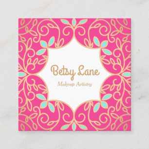 Cartão De Visita Quadrado Rosa Rosa Rosa Rosa Dourada Matizes Maquiagem