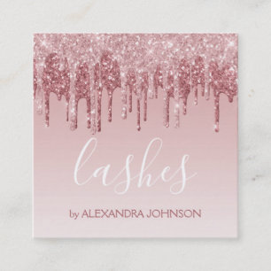 Cartão De Visita Quadrado Rosa Rosa Rosa Rosa Rosa Dourada Lashes Brilhantes