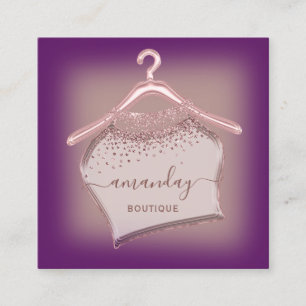 Cartão De Visita Quadrado Rosa Roxo Fashion Boutique Cloth Hanger Glam