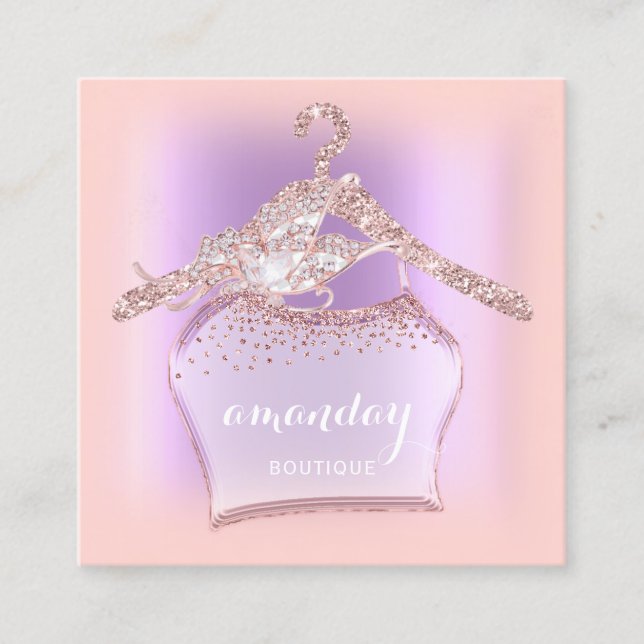 Cartão De Visita Quadrado Rosa Roxo Glitter Diamond Clotique Boutique (Frente)