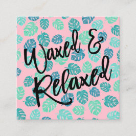 Cartão De Visita Quadrado Rosa tropical da folha da tipografia da cera