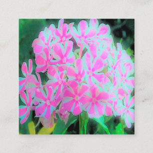 Cartão De Visita Quadrado Rosa Vibrante e Torção de Flor de Hortelã-Pimenta