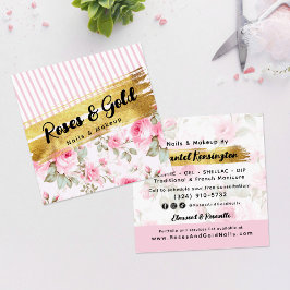 Cartão De Visita Quadrado Rosas Cor-de-rosa Aquarela & Dourado Shabby Chic