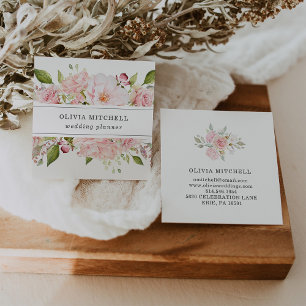 Cartão De Visita Quadrado Rosas cor-de-rosa bonito no branco floral