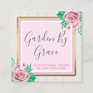 Cartão De Visita Quadrado Rosas da aguarela & casa de campo de madeira