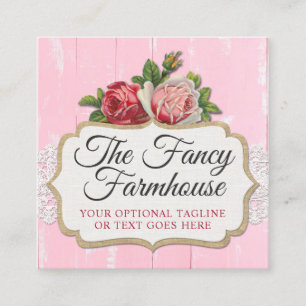 Cartão De Visita Quadrado Rosas de Vintagem Floral Rosa-Rosa-Rústica chique