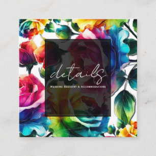 Cartão De Visita Quadrado Rosas do arco-íris Detalhes Florais de vibrações b