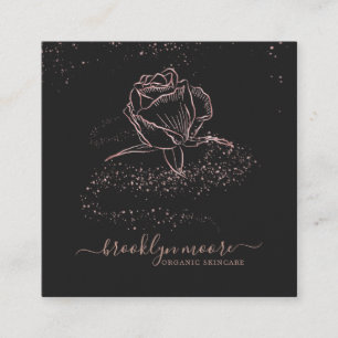 Cartão De Visita Quadrado Rose Gold Assinatura Floral Logotipo Empresa Qua