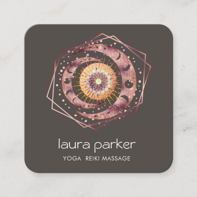 Cartão De Visita Quadrado Rosegold Crescent Moon Mystic Lotus Eye Celestial (Frente)