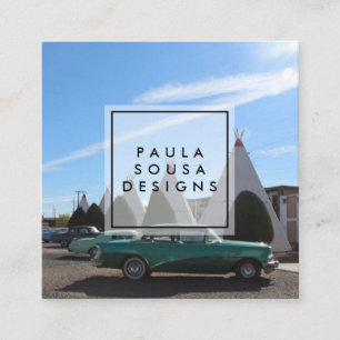 Cartão De Visita Quadrado Rota 66 Turismo Retro-Fotográfico do TeePee Vintag