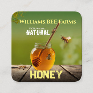 Cartão De Visita Quadrado Rótulo de Mel de Abelha Vintage Moderno Engarrafad