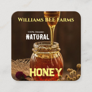 Cartão De Visita Quadrado Rótulo de Mel de Abelha Vintage Moderno Engarrafad