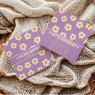 Cartão De Visita Quadrado Roxo Retro Creme Floral Despojado Divertido Boho
