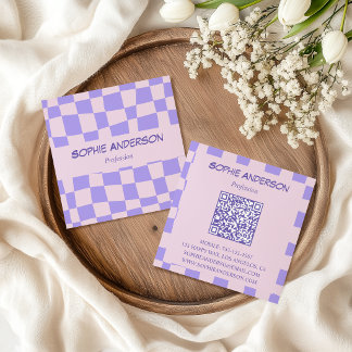 Cartão De Visita Quadrado Roxo Retro Moderno Xadrez Ondulado
