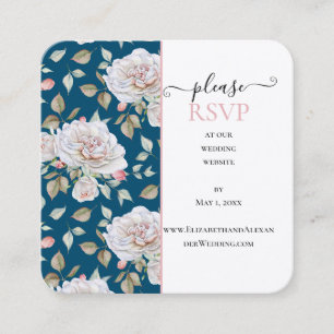 Cartão De Visita Quadrado RSVP do Site de Casamento Azul - Rosa Branca Român