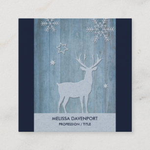 Cartão De Visita Quadrado Rustic Blue Wood Reindet — Natal