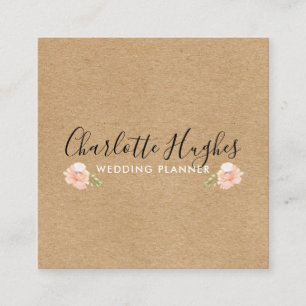 Cartão De Visita Quadrado Rustic Kraft Assinatura Com Motivo de Rosa Quadrad