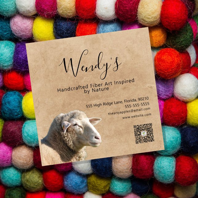 Cartão De Visita Quadrado Rustic Sheep Wool Fiber Designer Business Card (Criador carregado)