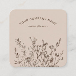 Cartão De Visita Quadrado Rustic Wild Flowers Earthy Floral Sketches Logo