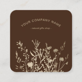 Cartão De Visita Quadrado Rustic Wild Flowers Earthy Floral Sketches Logo