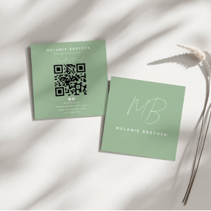 Cartão De Visita Quadrado Sage Verde Minimalista Monograma Simples e Elegant